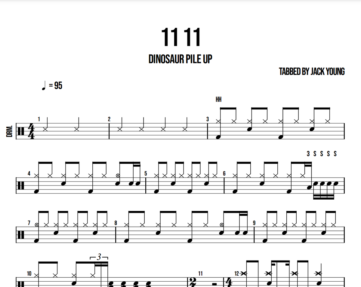 11 11 - Dinosaur Pile Up | Drum Sheet Music PDF