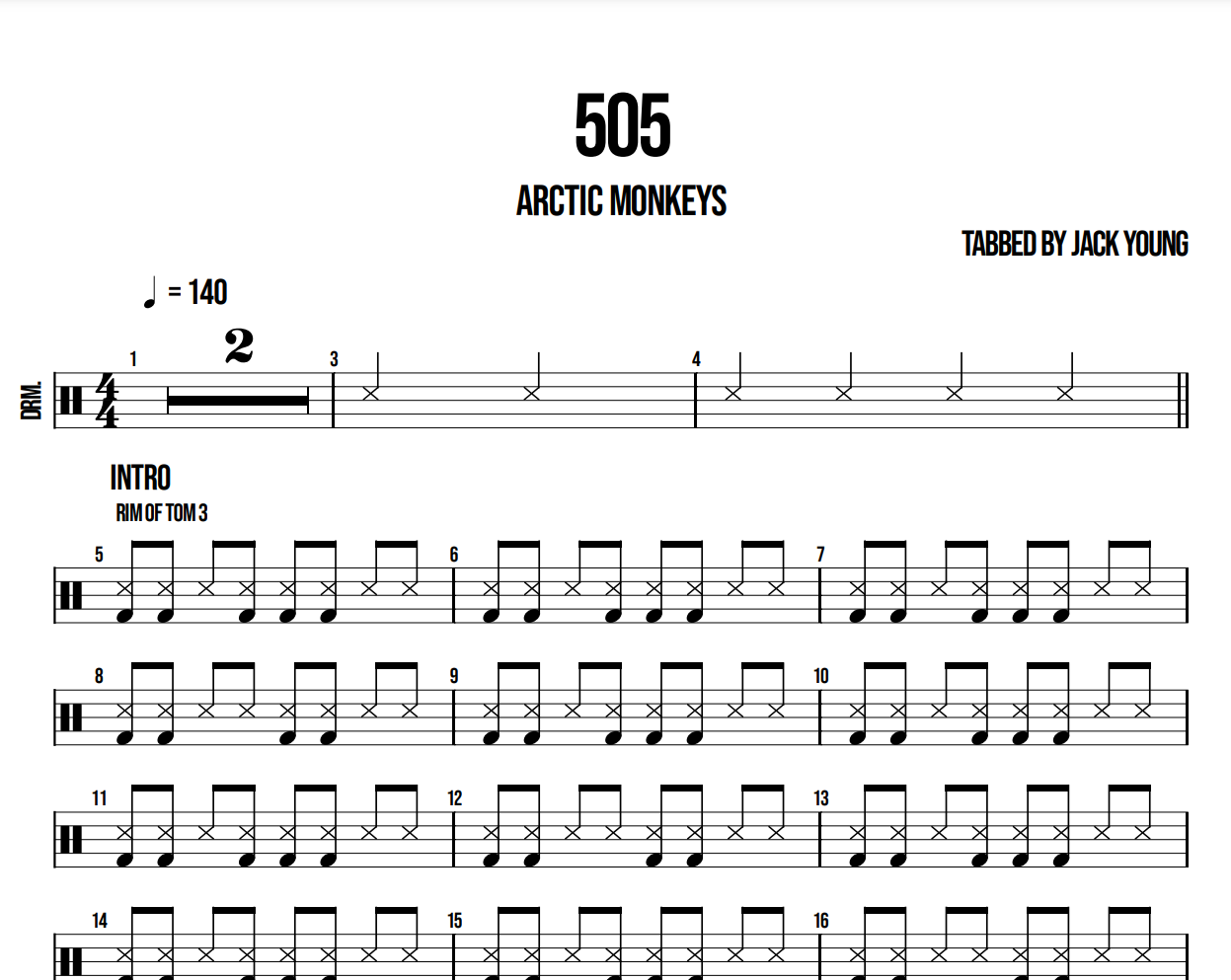 505 - Arctic Monkeys | Drum Sheet Music PDF
